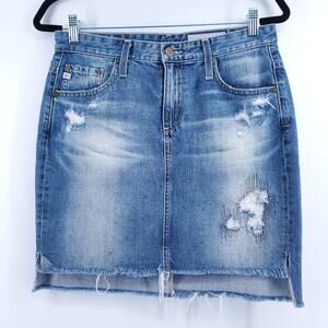 AG The Erin Y2K Boho Distressed Mini Pencil Skirt Raw Hemline Side Slit 28